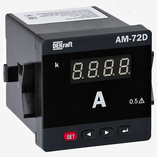 50309DEK | Амперметр цифровой 72x72мм трехфазный, вход 5А, выход DO, LED-дисплей АМ-72D, Dekraft