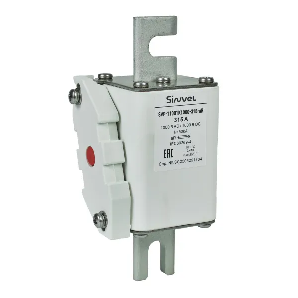 SVF-110B1K1000-315-aR | Предохранитель, 315 А, 1000 В DC / 1000 В AC, aR, ножи под болт, габ 1, монт расст 110 мм, Sinvel 