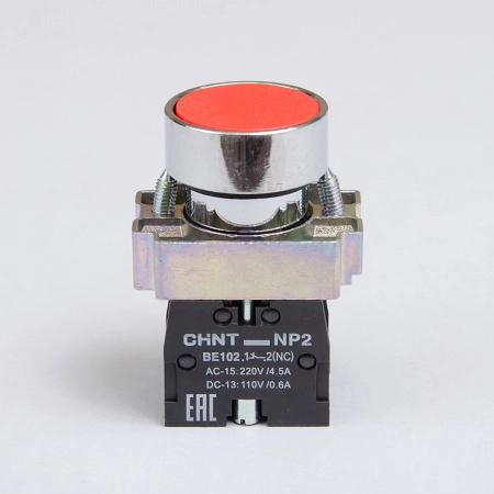 574843 | Кнопка NP2-BA41, красная, металл, 1НЗ, IP40, Chint