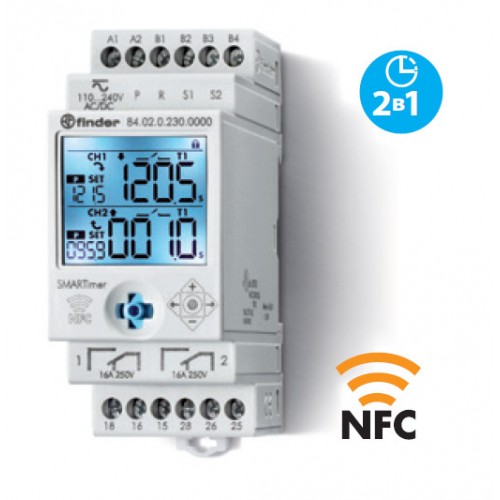 840202300000 | Электронный таймер мультифункциональный (25 функций); 2 независимых канала 1CO (16A) + 1CO (16A);  п, Finder
