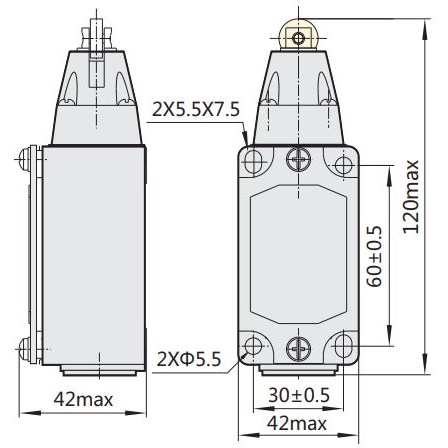 437086 | Выключатель путевой YBLX-P1/120/1D прямого действия, одинарный ролик, Chint