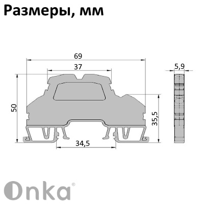 1020379 | Клеммник 2-х ярусный пружинный быстрозажимной (Push in), 2,5 мм.кв. (низкий) (серый), 1, Onka