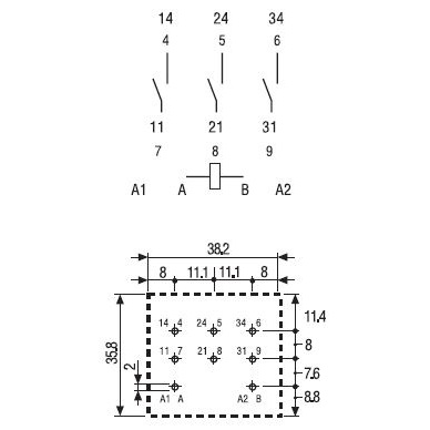622382300300PAS | Силовое реле, серия 62, 230В AC, 16А, 3NO, Finder