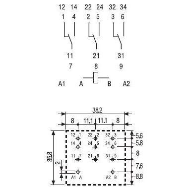 622390120200S | Силовое реле, серия 62, 12В DC, 16А, 3NO, Finder