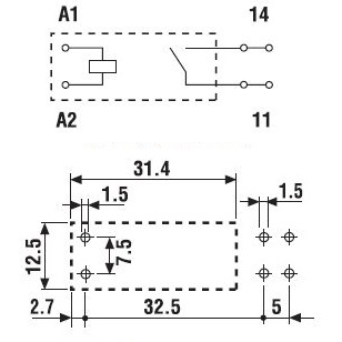 457170120311 | Миниатюрное реле, серия 45, 12В DC чувств., 16А, 1NO, Finder
