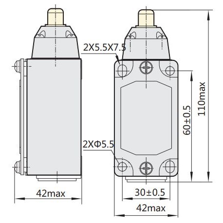 437085 | Выключатель путевой YBLX-P1/120/1C прямого действия с буфером, Chint