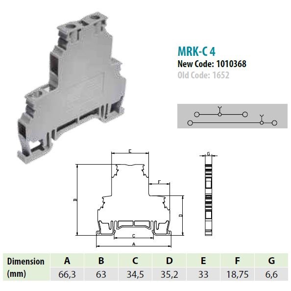 1010371 MRK 4C | MRK 4-2C; Клеммник 2-х ярусный 4 мм.кв. (синий) (1655), Onka 