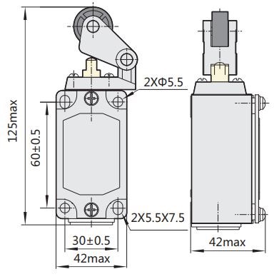 437071 | Выключатель путевой YBLX-P1/120/1E прямого действия с одинарным роликом с буфером, Chint