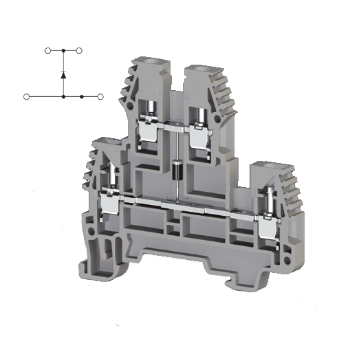317229  | Клеммник 2-х ярусный  2,5 мм.кв., с диодом, (серый);  PIK2,5ND-B, Klemsan 