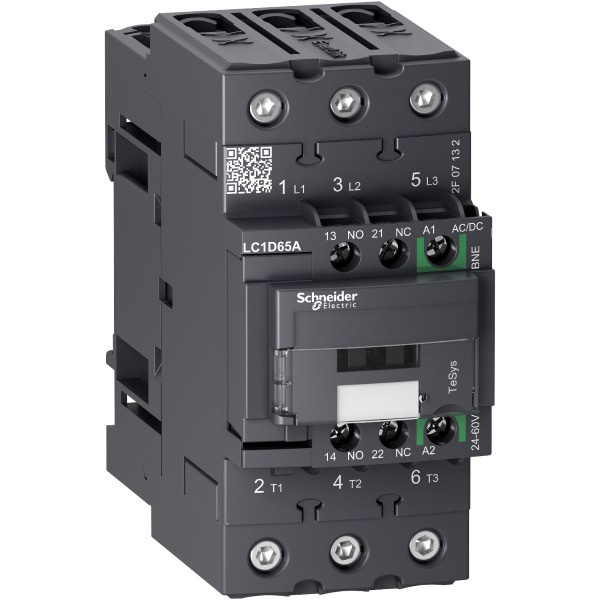 LC1D65ABNE | Контактор, серия Tesys D Green, 3P, 65 А, AC3, 1 НО +1 НЗ, 24-60В AC/DC, Schneider Electric
