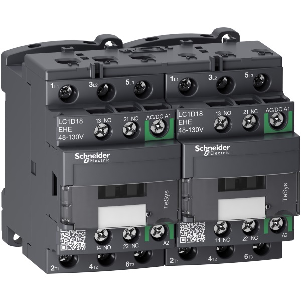 LC2D18EHE | Контактор реверсивный, серия Tesys D Green, 3P, 18 А, AC3, 1 НО +1 НЗ, 48-130В AC/DC, Schneider Electric