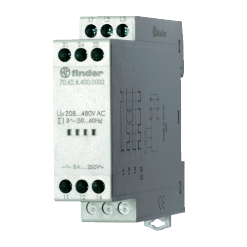 706284000000 | Трехфазное реле напряжения 70.62 функции: чередования и обрыва фаз, Finder