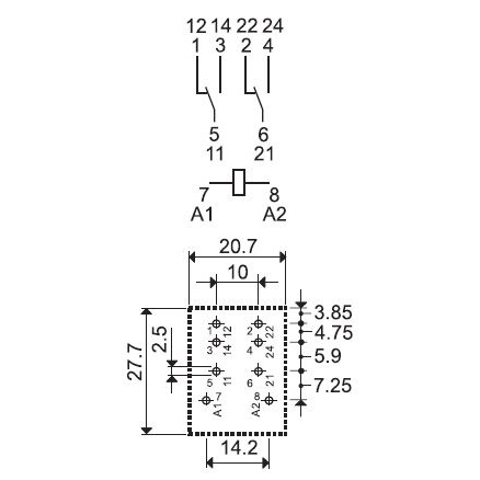 564290120000 | Силовое реле, серия 56, 12В DC, 12А, 2CO, Finder