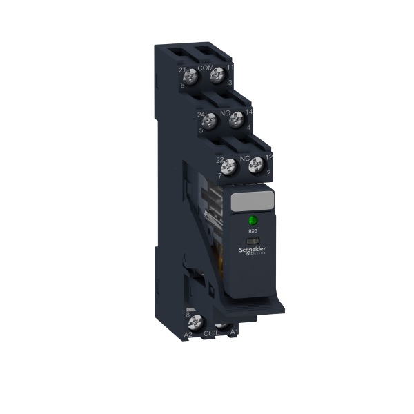 RXG23BDPV | Реле с колодкой в сборе, серия RXG, 24В DC, 5А, 2CO, светодиод, Schneider Electric