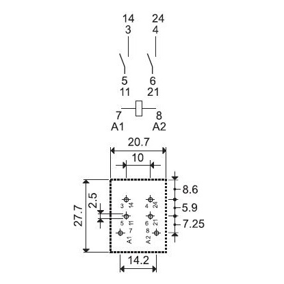 564282300300 | Силовое реле, серия 56, 230В AC, 12А, 2NO, Finder