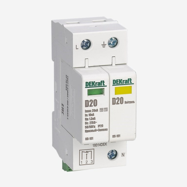18016DEK | Ограничитель перенапряжений 1P+N 40кА класс C 440В, Dekraft