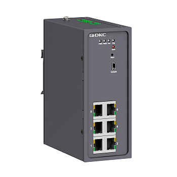 dkcN2000-6T-P1 | Промышленный управляемый коммутатор, 6×10/100Base-T(X) портов RJ45, консольный порт Mini USB, 24-48В, DKC