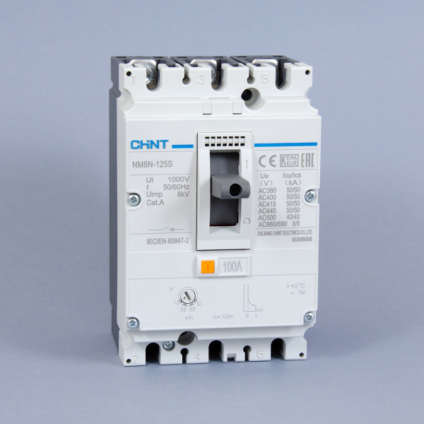 271589 | Автоматический выключатель NM8N-125S TM 3P 100А 50кА с регулируемым термомагнитным расцепителем, Chint