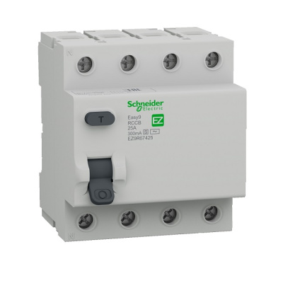 EZ9R67425 | Селективное УЗО, серия Easy9, 3p+N, 25А, 300мА, тип AC-S, Schneider Electric