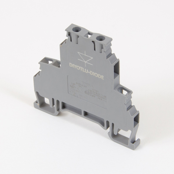 1010350B | Клеммник 2-х ярусный, 2,5 мм.кв., с диодом. (серый) (вниз), 1632B, Onka