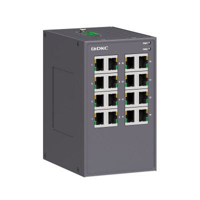 dkcN1000-16T-P2 | Неуправляемый коммутатор, 16×10/100Base-T(X) портов RJ45, 12-48В DC/18-30В AC, с резервированием, DKC
