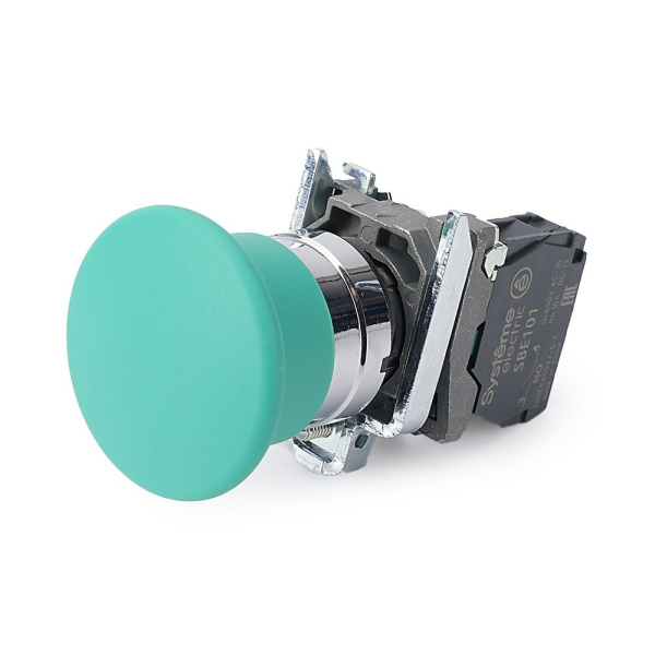 SB4BC31 | Кнопка, грибовидный толкатель 40мм,  зелёная, самовозврат, металл, 1НО, Systeme Electric