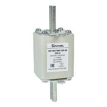 SVF-NH1T690-250-aR | Предохранитель, 250 А, 690 В AС, aR, габарит 1, ножи, Sinvel 
