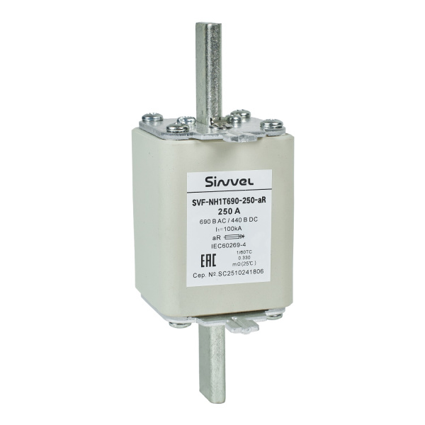 SVF-NH1T690-250-aR | Предохранитель, 250 А, 690 В AС, aR, габарит 1, ножи, Sinvel 