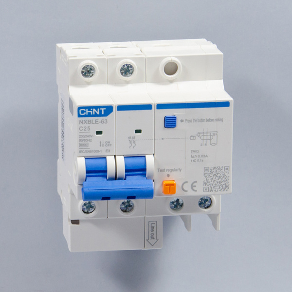 819979 | Дифференциальный автомат NXBLE-63 2P C25 30мА тип AC 6кА, Chint