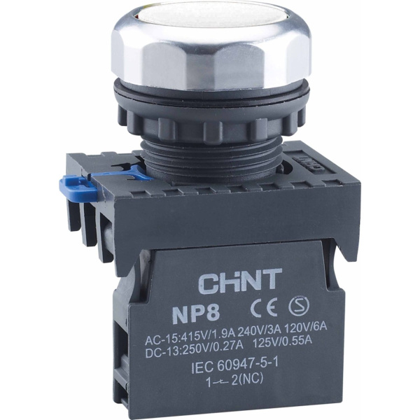 667551 | Кнопка упр. NP8-11BND/1 подсветка, самовозв, белый, AC110-230В(LED), 1НО+1НЗ, IP65 (Аналог ch667127), Chint