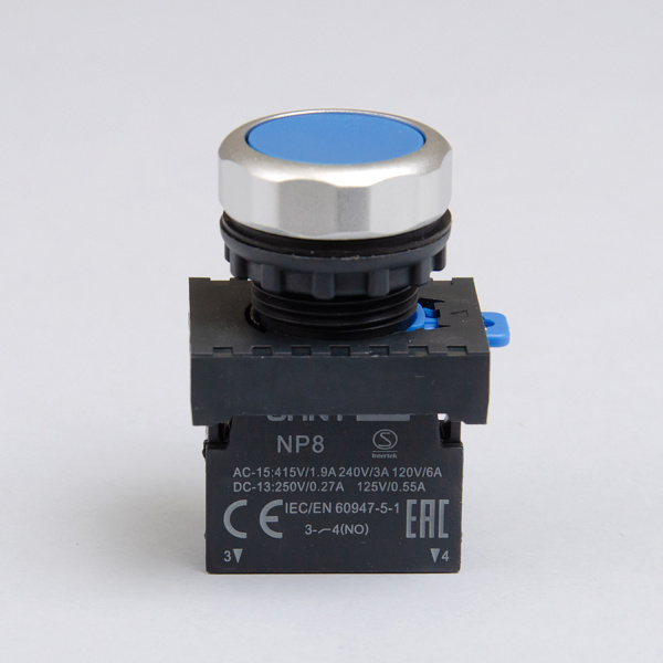 578645 | Кнопка NP8-10BN/6 синяя 1НО, IP65, Chint