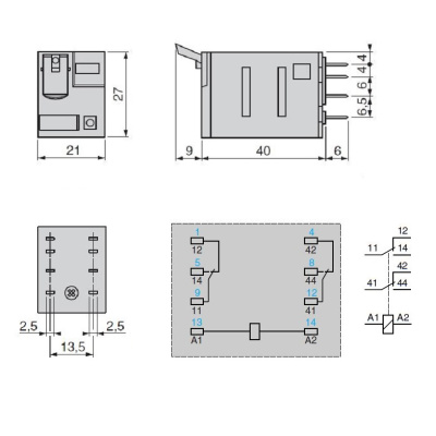 RXM2AB1P7 | Универсальное реле, серия RXM, 230В AC, 12А, 2CO, Schneider Electric