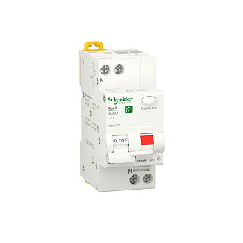 R9D55620 | Дифференциальный автомат Resi9 1P+N 20А, кривая С, 30мА, тип A, 6кА, Schneider Electric