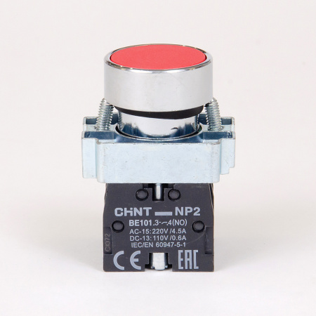 573966 | Кнопка NP2-BA45, красная, металл, 1НО+1НЗ, IP40, Chint