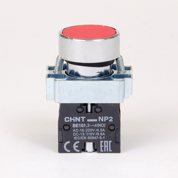 573966 | Кнопка NP2-BA45, красная, металл, 1НО+1НЗ, IP40, Chint