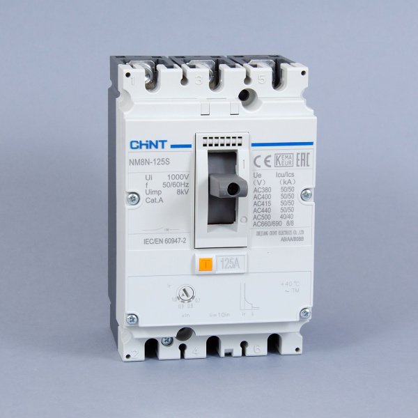 271590 | Автоматический выключатель NM8N-125S TM 3P 125А 50кА с регулируемым термомагнитным расцепителем, Chint