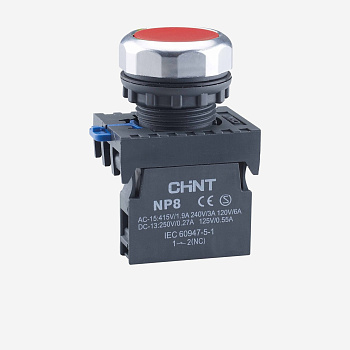 667585 | Кнопка упр. NP8-10BND/4 подсветка, самовозв, красный, AC110-230В(LED), 1НО, IP65, Chint