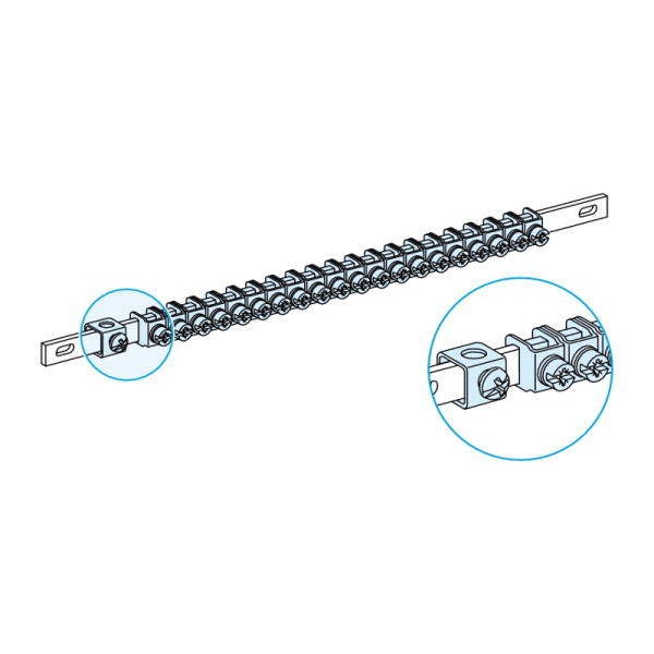 04200 | Шинка заземления 12х3мм, длина 450мм/24 модуля, 40 винтовых клемм + клемма 35мм, Schneider Electric