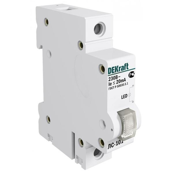 18010DEK | Лампа сигнальная ЛС-101 в модульном корпусе 1P БЕЛАЯ LED 220В, Dekraft