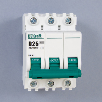 11128DEK | Автоматический выключатель ВА-101 3P 25А D 4.5кА, Dekraft
