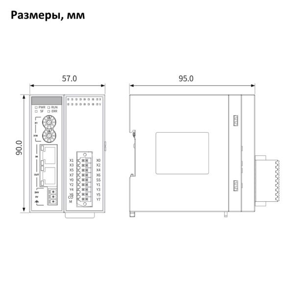 GR10-0808ETNE | Модуль расширения ведомый EtherCAT 8 дискретных входов и 8 транзисторных выходов NPN, съемный пружин, Inovance