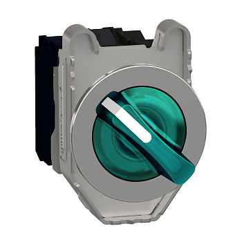 XB4FK123M5 | Переключатель 2 положения, ± 90° с фиксацией, 1НО+1НЗ, зелёный, с подсветкой 230В AC, Schneider Electric