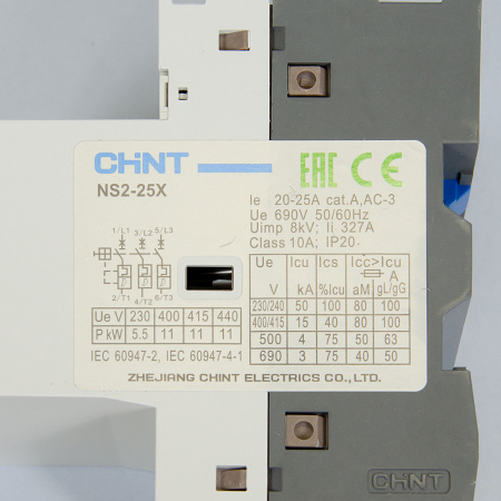 Автоматический выключатель защиты двигателя NS2-25X 20-25А с поворотной ручкой, Chint, ch495189