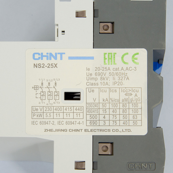 Автоматический выключатель защиты двигателя NS2-25X 20-25А с поворотной ручкой, Chint, ch495189