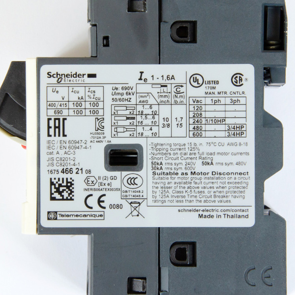 Автоматический выключатель, серия GV2ME, 1...1,6А, Schneider Electric, GV2ME06