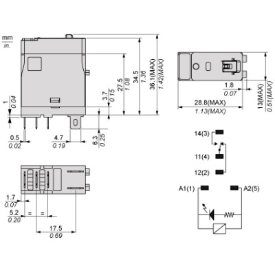 RXG12BD | Миниатюрное реле, серия RXG, 24В DC, 10А, 1CO, светодиод, Schneider Electric