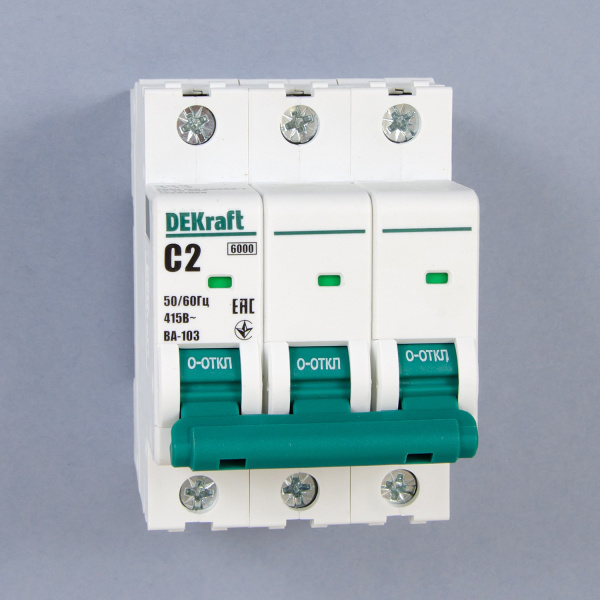12297DEK | Автоматический выключатель ВА-103 3P 2А C 6кА новый, Dekraft