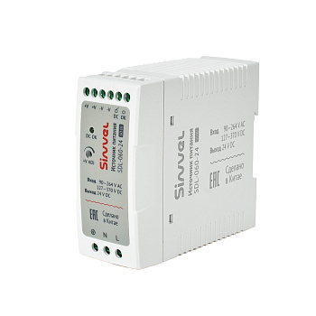 SDL-060-24 | Блок питания SDL 60 Вт, питание 90-264В AC, 127-370В DC; выход 24В DC, пластиковый корпус, Sinvel