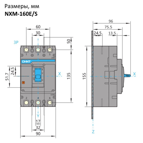 131364 | Автоматический выключатель NXM-160S/3P 160А 36кА, Chint