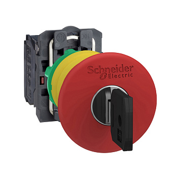 XB5AS9442 | Аварийная кнопка без подсветки, возврат ключом, 1НЗ, красная, Schneider Electric